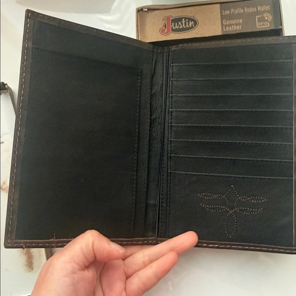 Justin Boots Dark Brown Leather Wallet and Card Holder Set